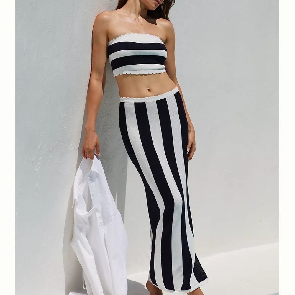 Anthropologie Striped Black and White Bandeau Top Small